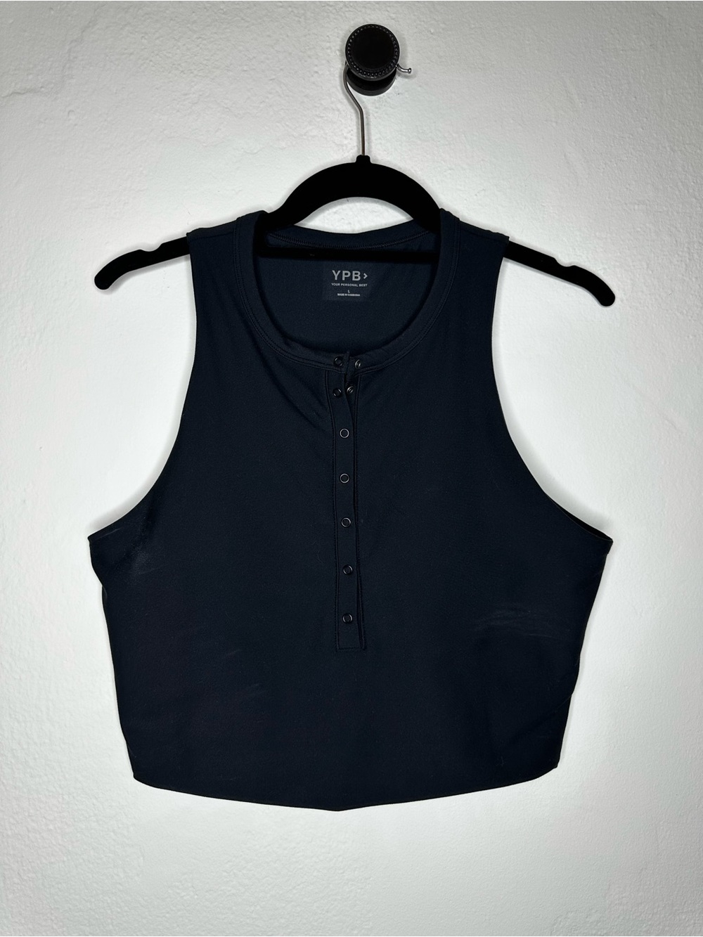 YPB Black Henley Crop Tank